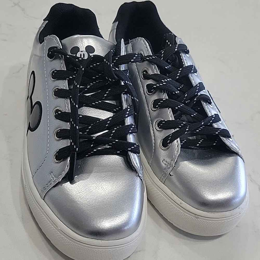 Silver Metallic Disney Mickey Mouse Sneakers Tennis Shoes Sz 7